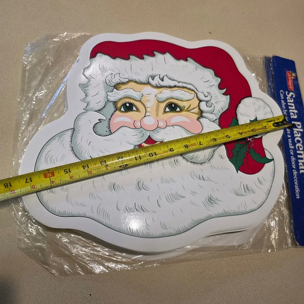 Vintage Joybrite 17in‎ Christmas Santa Claus Placemat, Set of 10, Vinyl Cutout